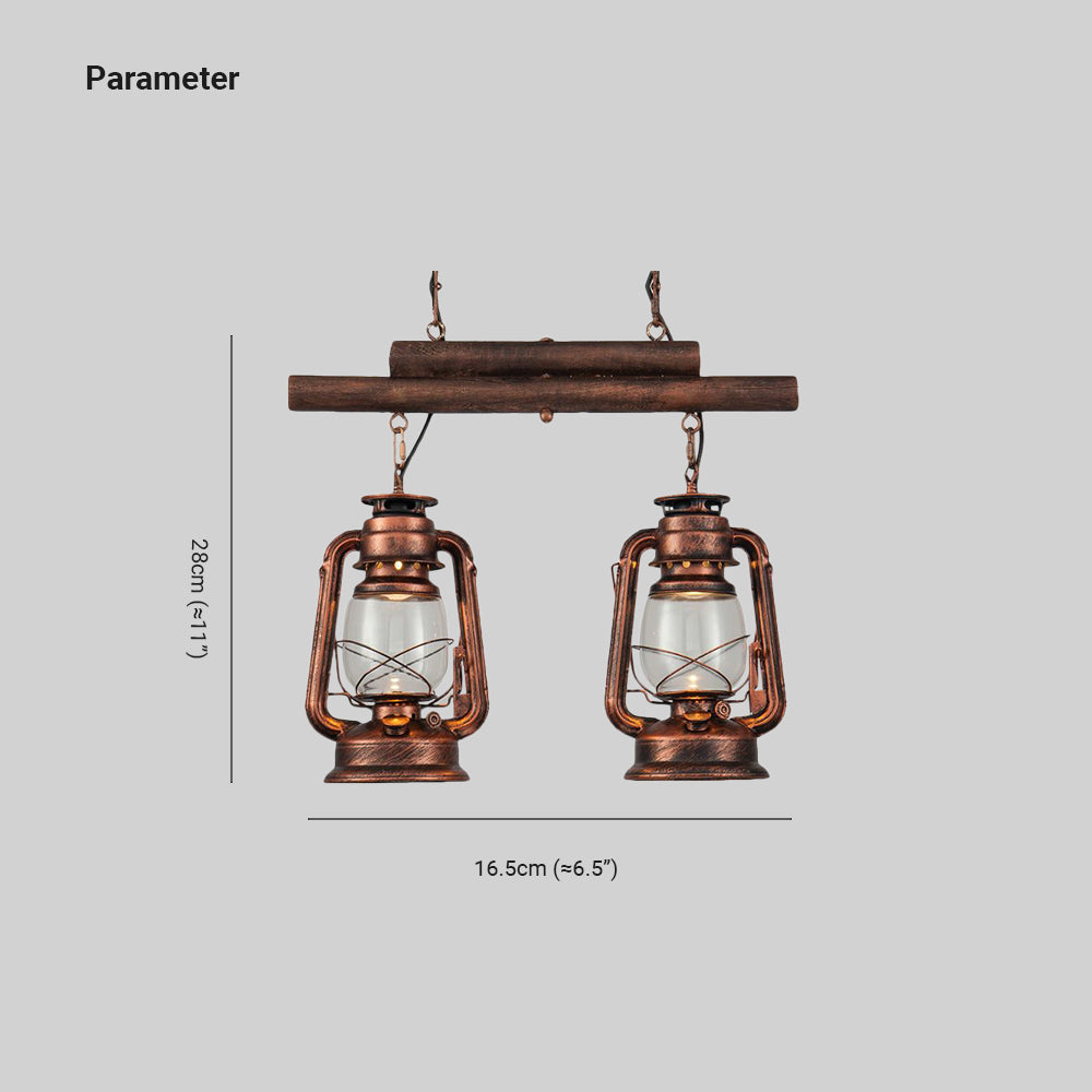 Alessio Rustic Vintage Lantern Pendant Light, Metal & Glass, 2 Heads - Lumpaz
