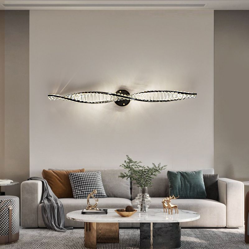 Kristy Vanity DNA Metal/Crystal Wall Lamp, Black/Gold - Lumpaz