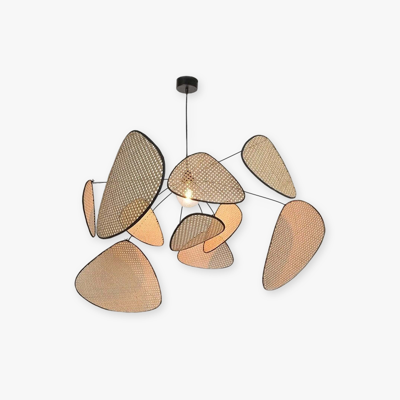 Ritta Pendant Light Leaf Grid, Rattan/Metal, Bedroom - Lumpaz