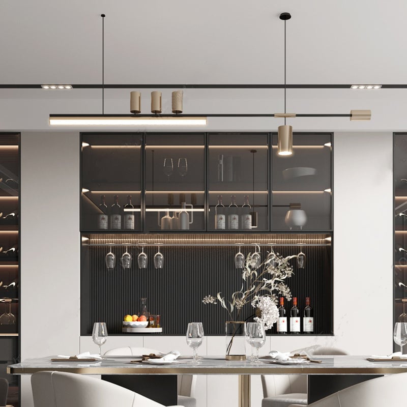 Edge Modern Minimalist Liner Metal/Acrylic Pendant Light, Gold/Black - Lumpaz