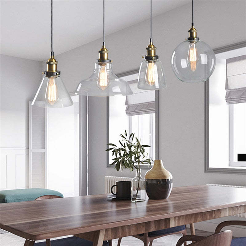 Levy Industrial Metal/Glass Pendant Light Clear/Amber/Smoke Gray Dining Room - Lumpaz
