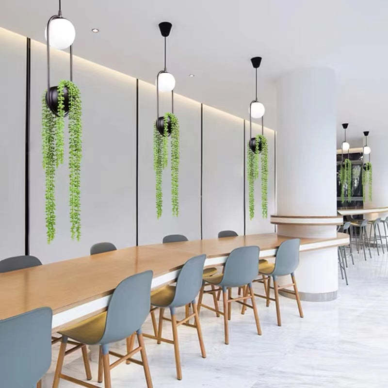 Natural Plant Pot Ball Metal Pendant Light, Black/Green - Lumpaz