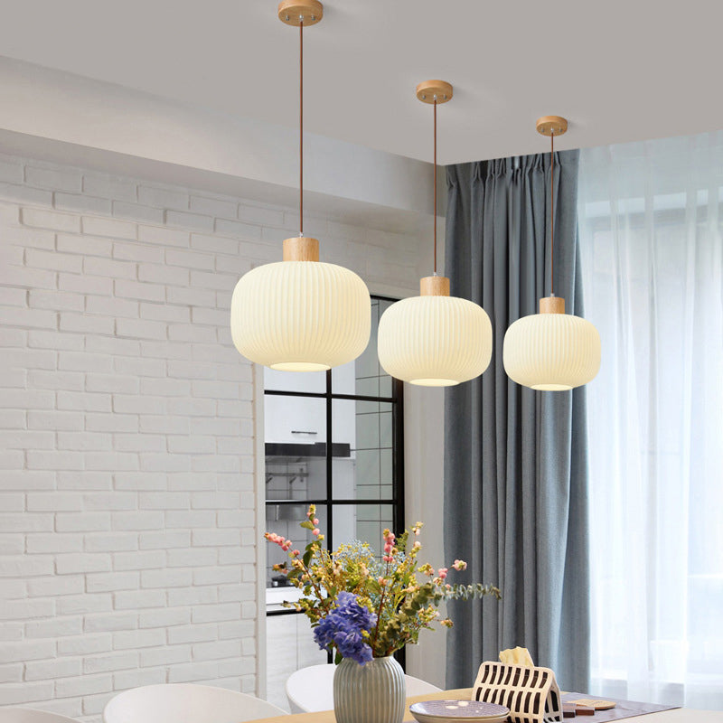 Ozawa Modern Wood/Glass Pendant Light, White - Lumpaz