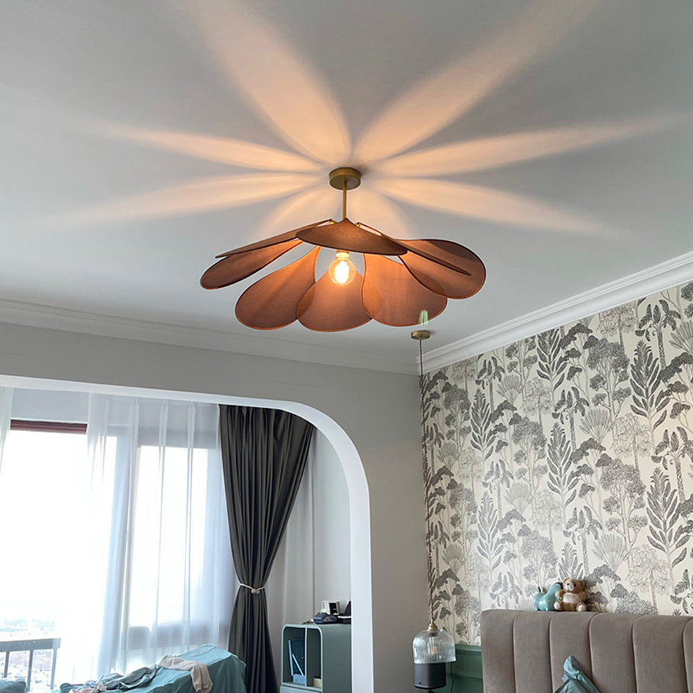 Renée Pendant Light Vintage Rustic Wabi Sabi, Fabric, White/Brown - Lumpaz