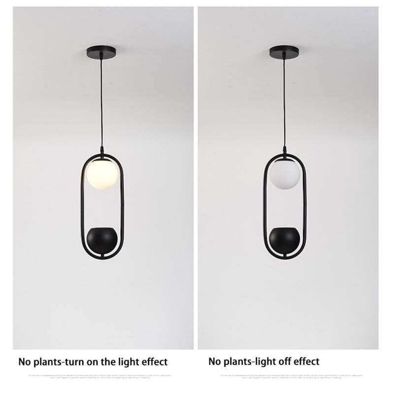 Natural Plant Pot Ball Metal Pendant Light, Black/Green - Lumpaz