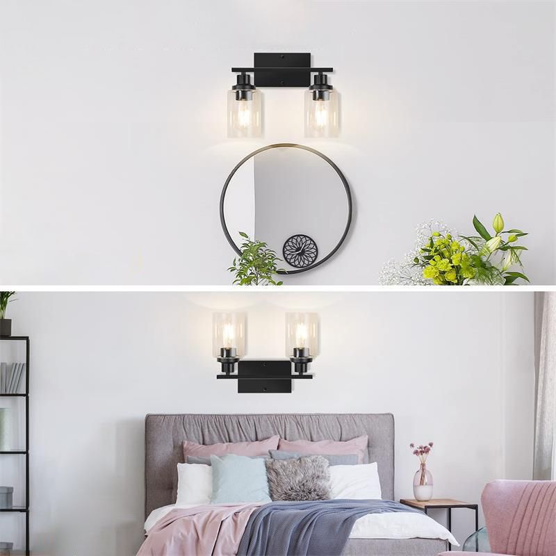 Alessio Modern Mirror Front Black Vanity Wall Lamp, Metal/Glass - Lumpaz