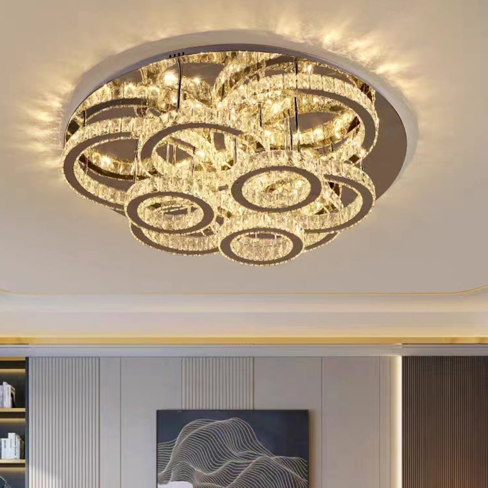 Kristy Modern Multi Ring Metal And Crystal Pendant Light - Lumpaz