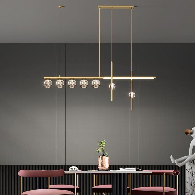 Kirsten Metal & Crystal Pendant Light, Gold - Lumpaz