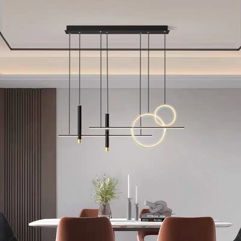 Madina Modern Pendant Light LED, Double Circle, Gold/Black - Lumpaz