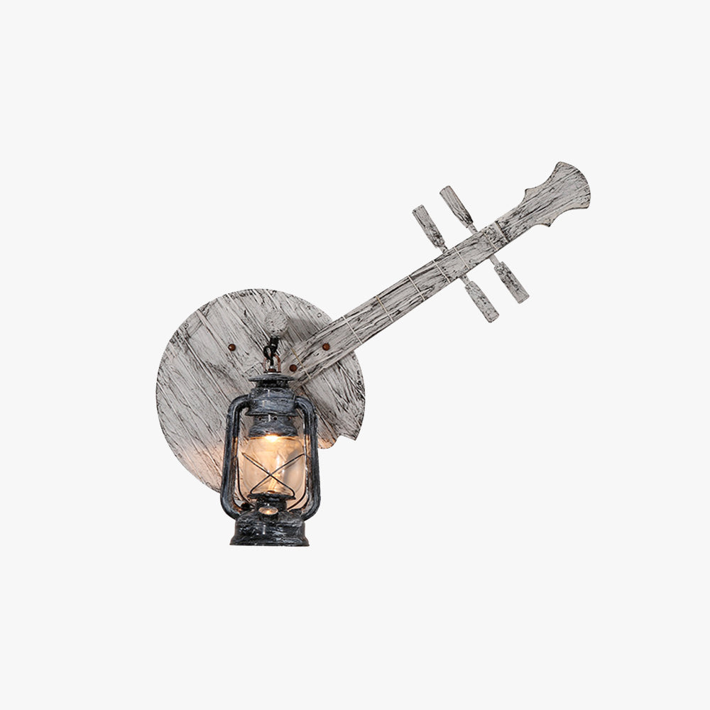 Austin Wall Lamp Lute Vintage Lantern Wooden Gray, Dining Room - Lumpaz