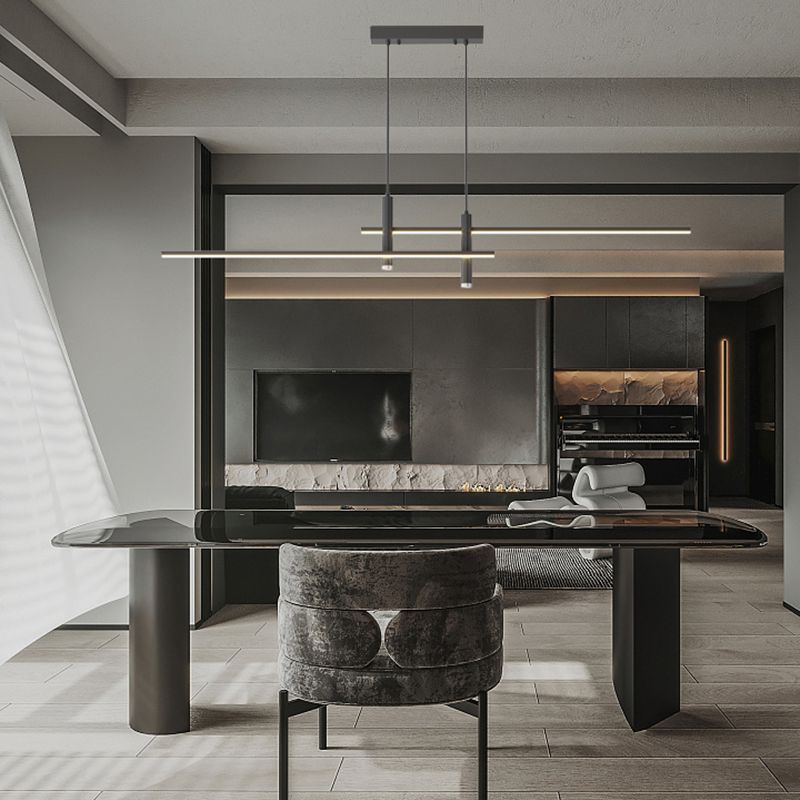 Edge Modern Metal Linear Pendant Light, Black & Gold - Lumpaz