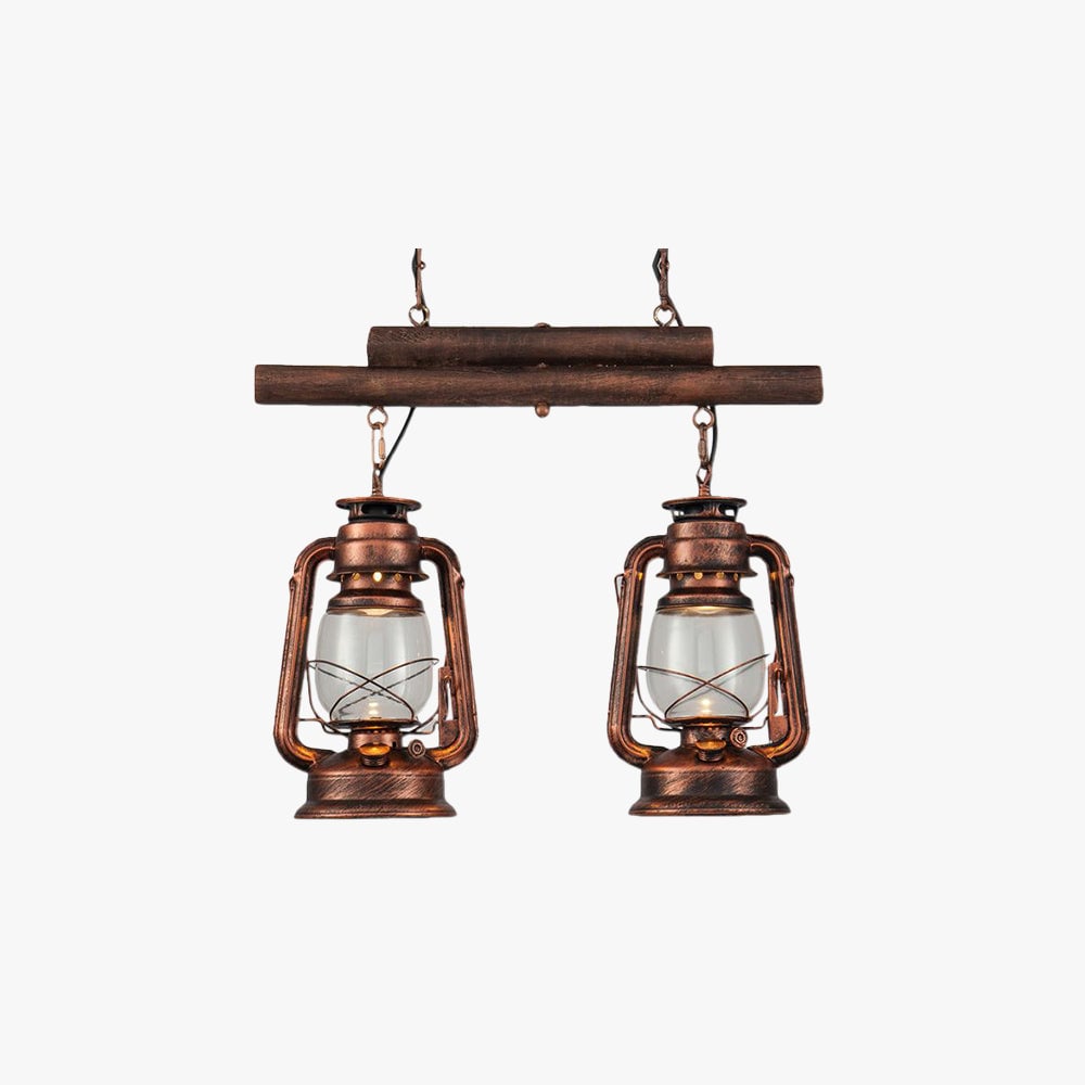Alessio Rustic Vintage Lantern Pendant Light, Metal & Glass, 2 Heads - Lumpaz