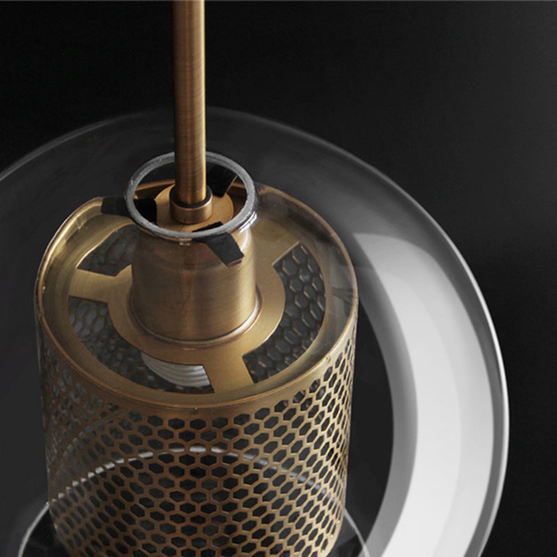 Oneal Contemporary Golden Pendant Light, Metal/Glass, Globe/Cylindric - Lumpaz