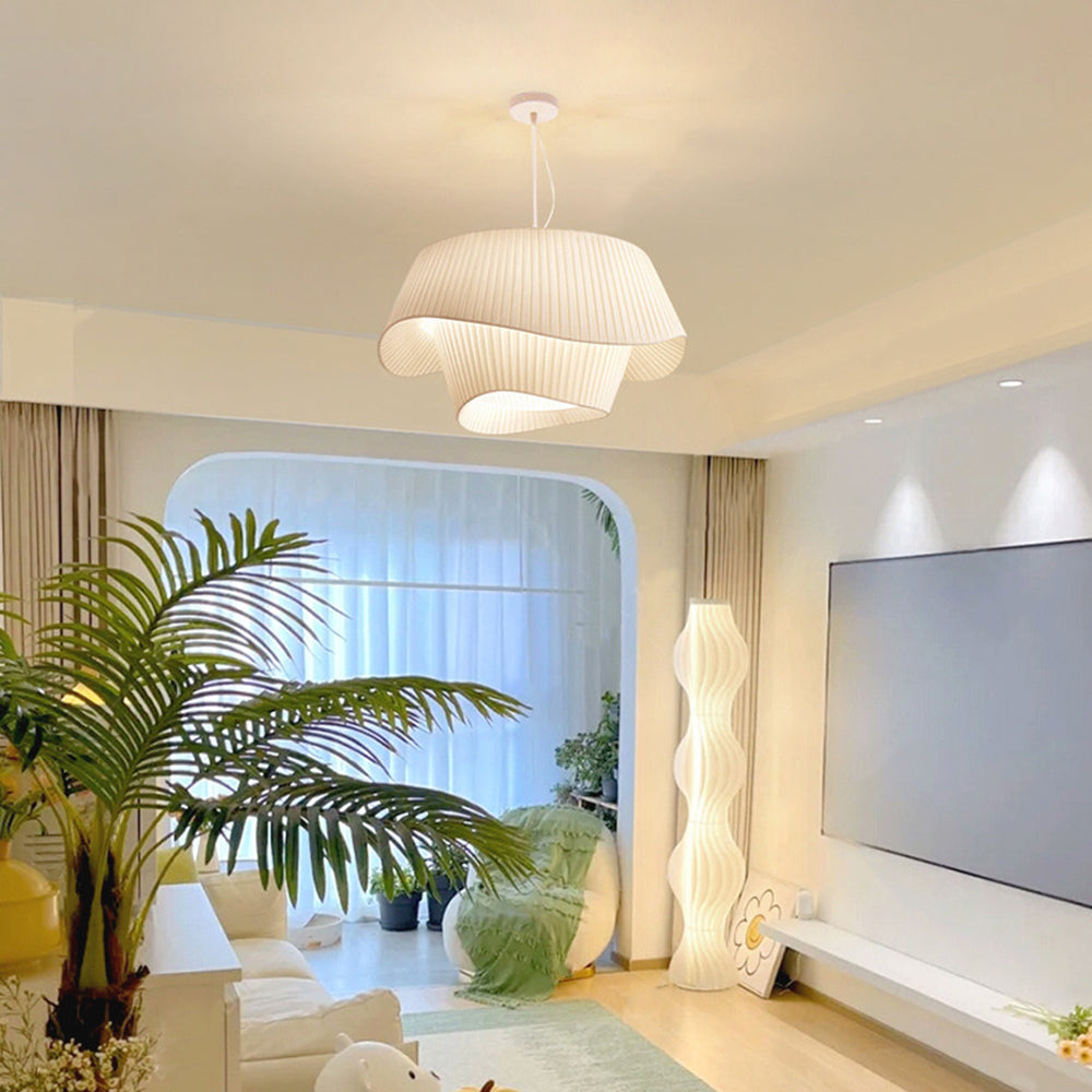 Renée French Country Fabric/Metal Pendant Light, White - Lumpaz