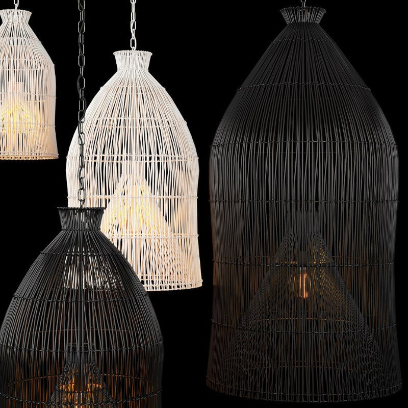 Muto Design Birdcage LED Pendant Light Black/White Metal/Rattan Bedroom/Living Room - Lumpaz