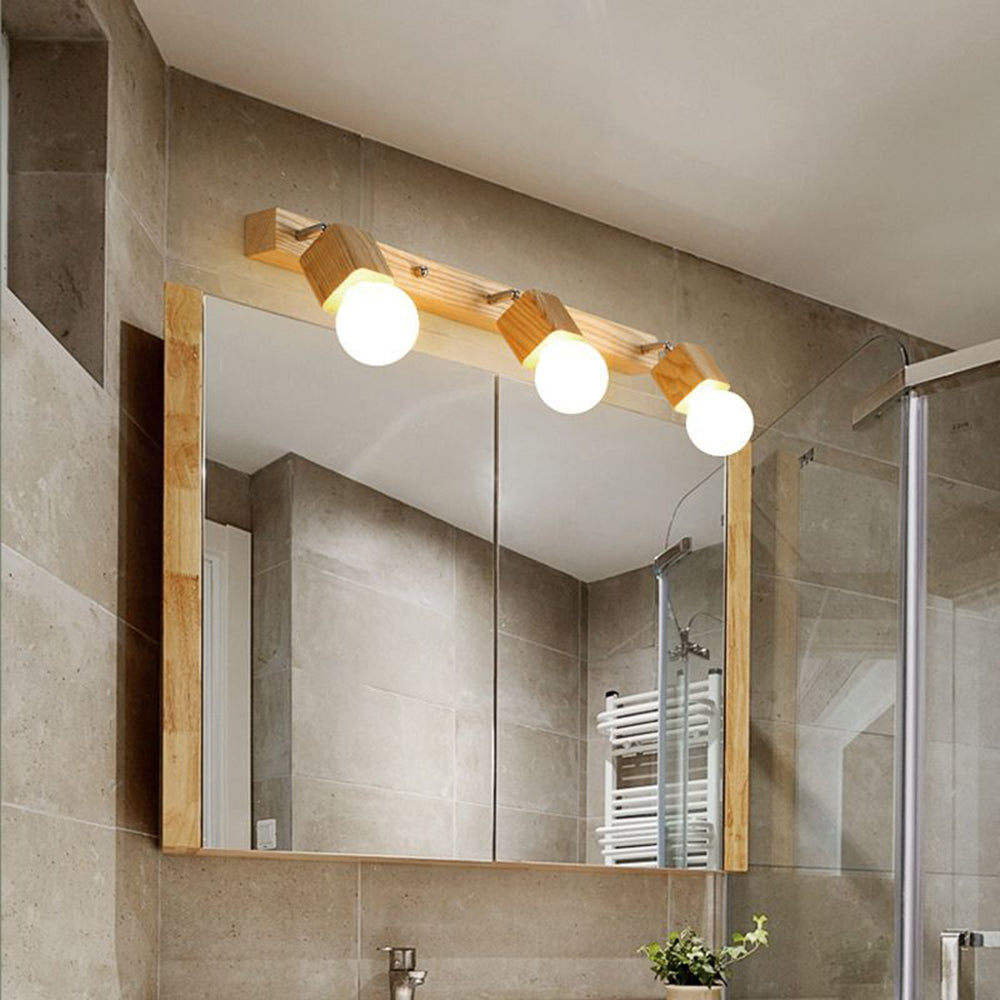 Ozawa Modern Square Globe Metal/Wood Wall Lamp, Vanity Light - Lumpaz