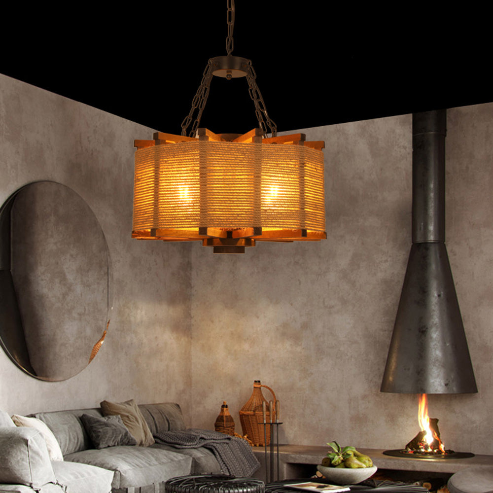 Austin Retro Cylindrical Metal/Wood Pendant Light - Lumpaz