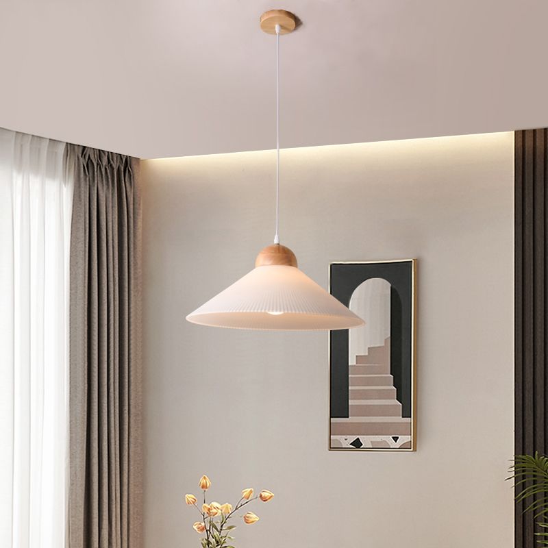 Ozawa Designer Pleated Brown Wood/Glass Pendant Light - Lumpaz