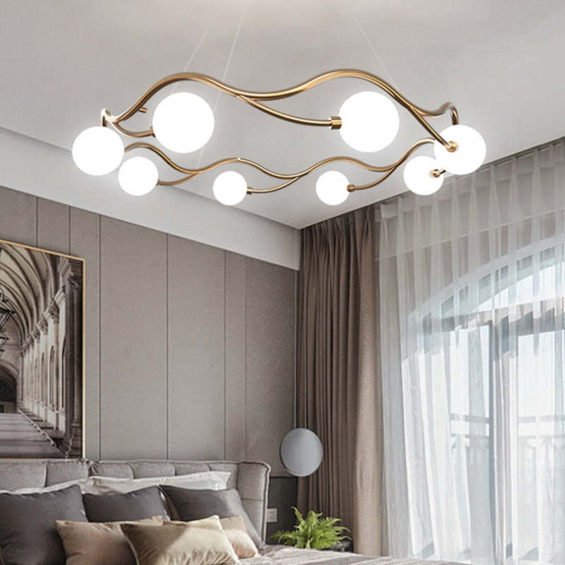 Valentina Modern Designe Wave Metal/Glass Pendant Light, White/Gold - Lumpaz