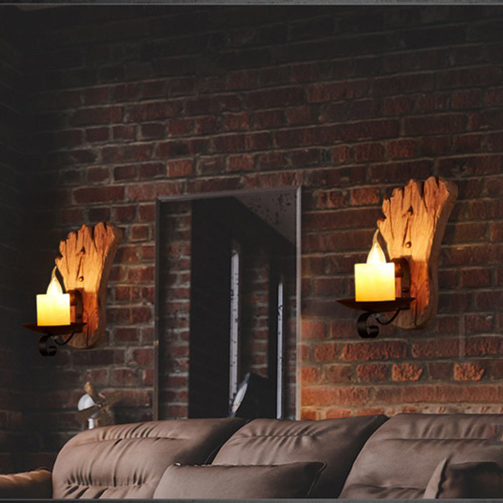 Austin Wall Lamp Foot Shape Vintage, Wood/Metal, Bedroom - Lumpaz