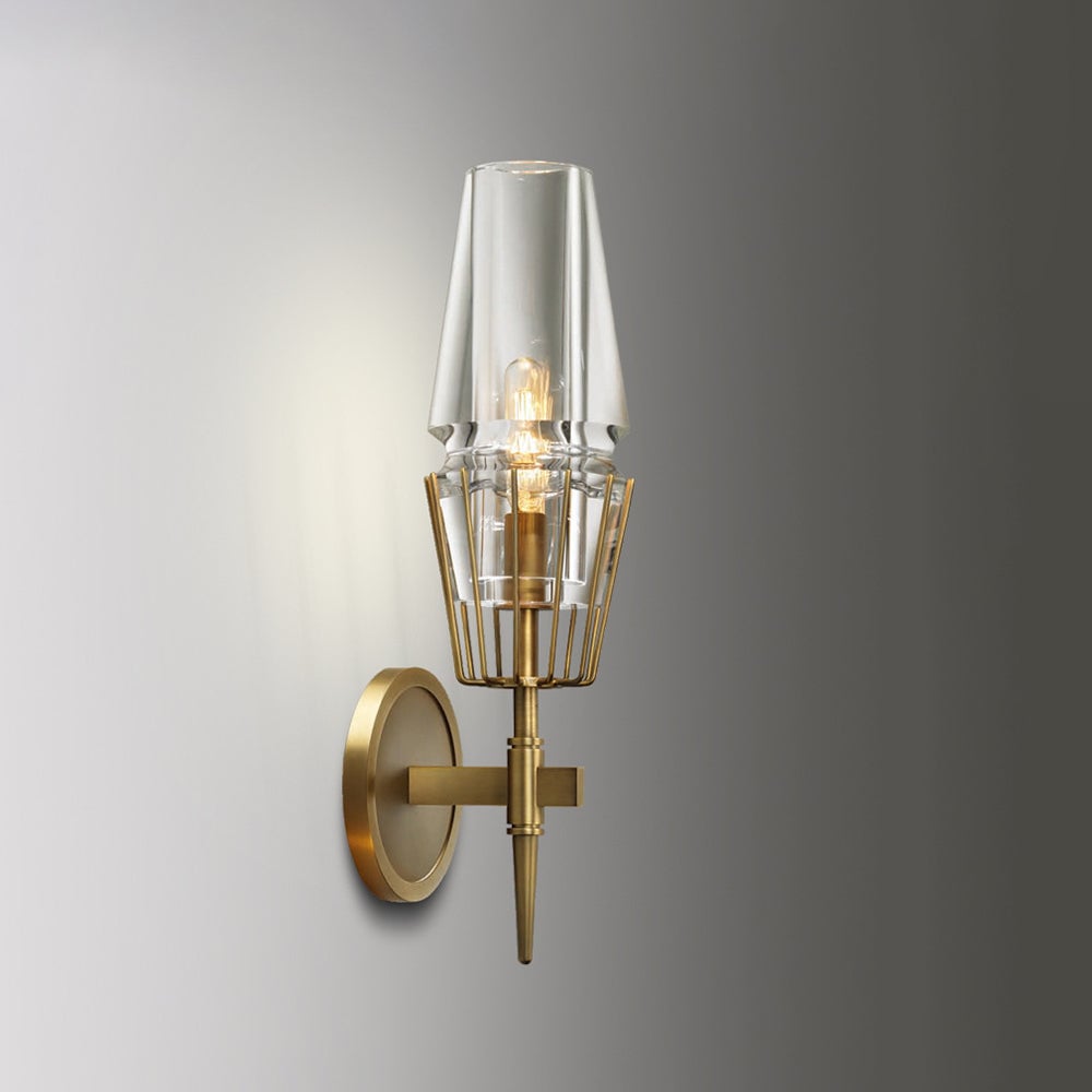 Blair Vintage Lantern Metal/Glass Wall Lamp, Gold - Lumpaz