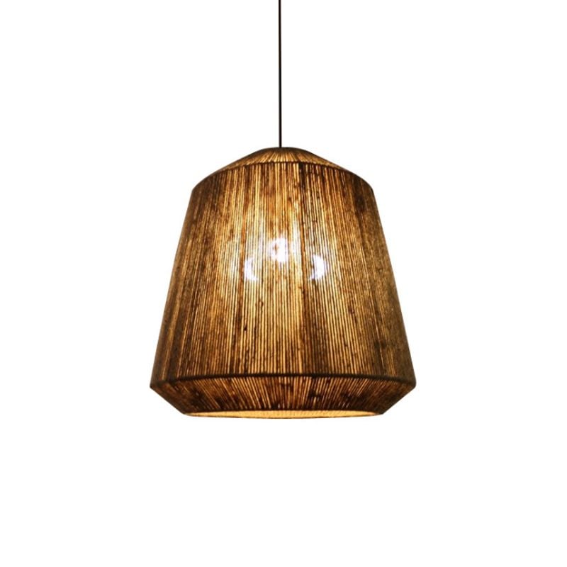 Rustic Lantern Metal/Rope Pendant Light, Gray, Restaurant - Lumpaz