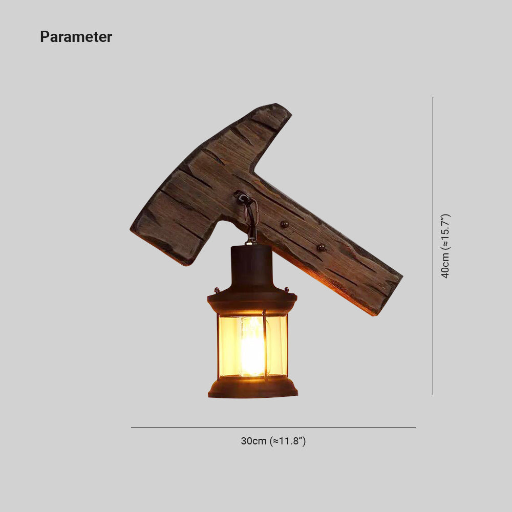 Austin Wall Lamp Hammer Shape Vintage, Wood/Metal, Living Room - Lumpaz