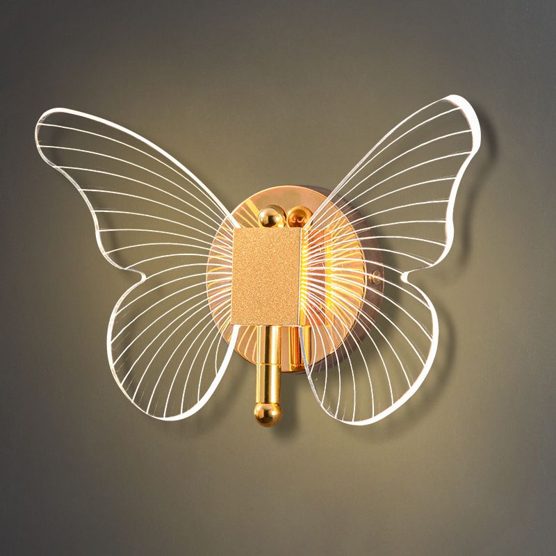 Kady Cute Butterfly Metal Wall Lamp, Gold - Lumpaz
