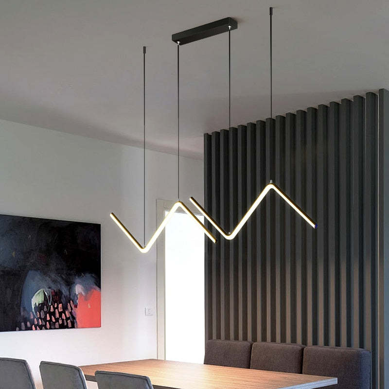 Modern Wavy Linear Pendant Light Double, Black/Gold - Lumpaz