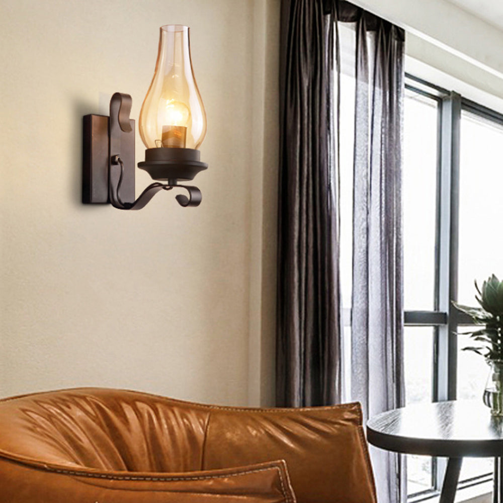 Alessio Vintage Candle Wood Metal Wall Lamp - Lumpaz