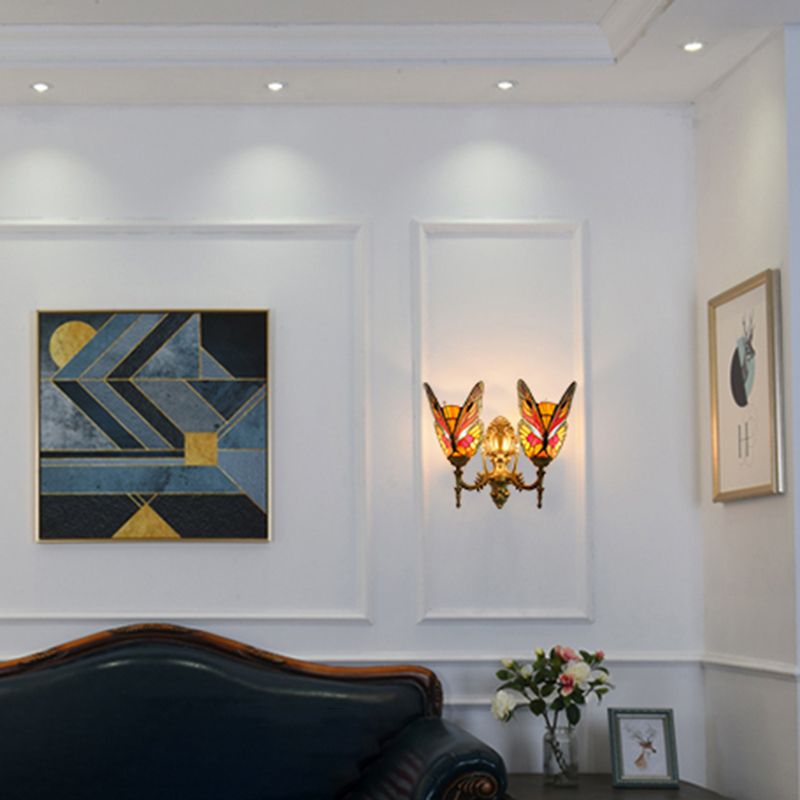 Kady Artistic Butterfly Metal/Glass Lamps Wall, Red/Blue/Multi-Color/Light Blue - Lumpaz