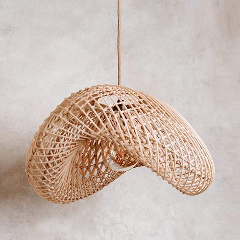 Muto Rustic Boho Rattan Pendant Light, Living Room - Lumpaz
