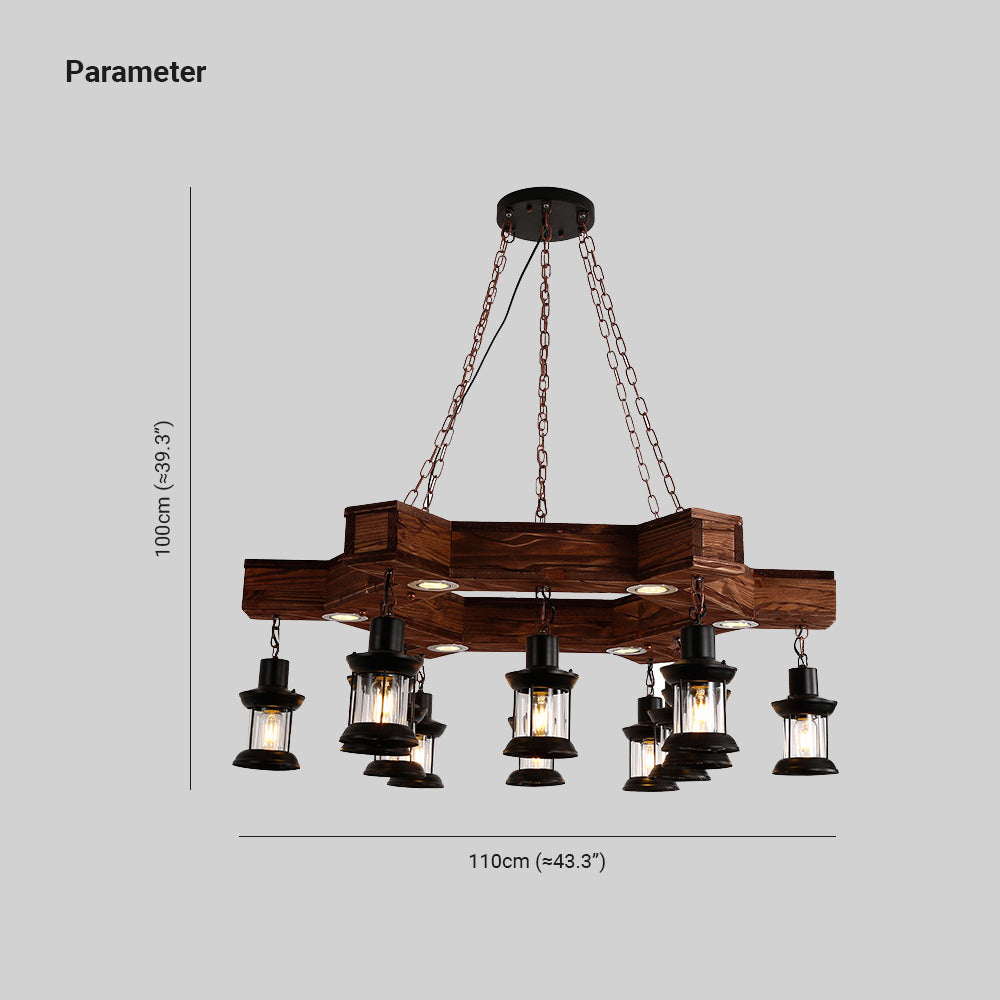 Austin Retro Metal/Wood Lantern Pendant Light, Walnut - Lumpaz