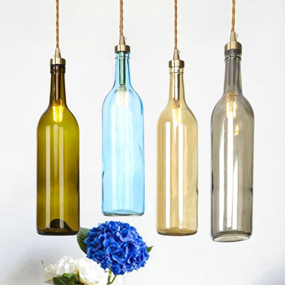 Hailie Industrial Wine Bottle Glass Pendant Light, Colorful - Lumpaz