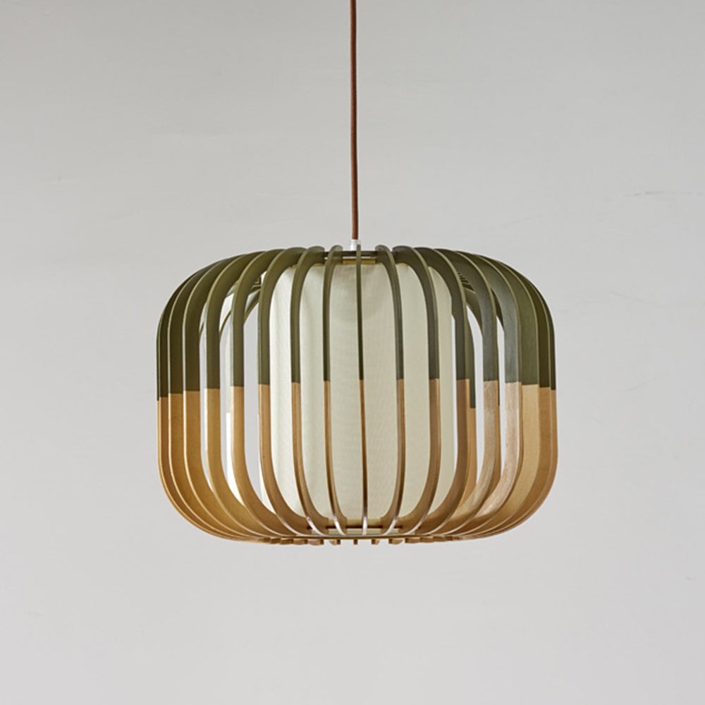 Ozawa Modern Birdcage Wood/Fabric Pendant Light - Lumpaz