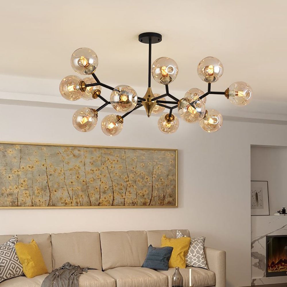 Valentina Art Deco Glass Bubble Chandelier, Amber - Lumpaz