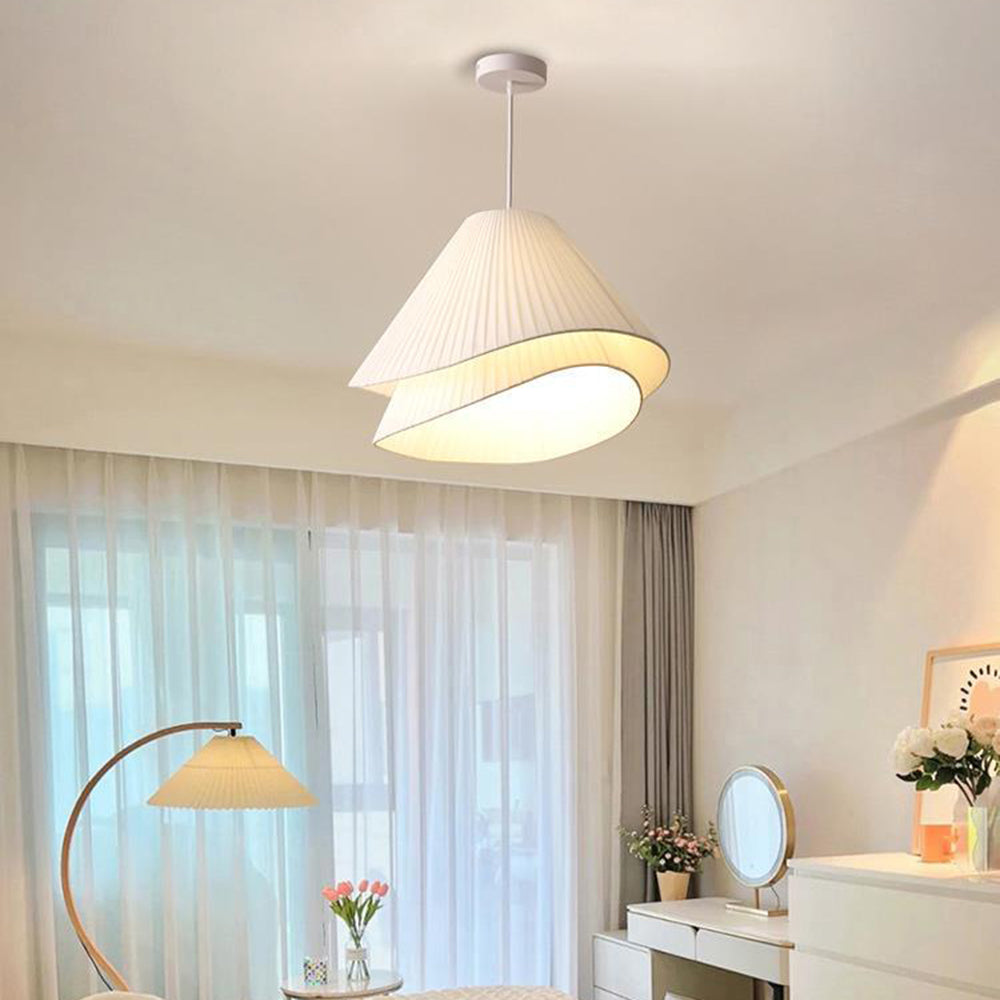 Renée Minimalist Double Overlap Fabric LED Pendant Light, White - Lumpaz