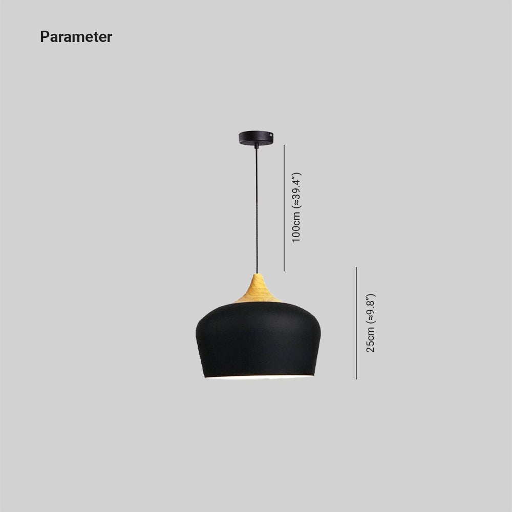 Nazifa Minimalist Metal/Wood Pendant Light, Black/White - Lumpaz