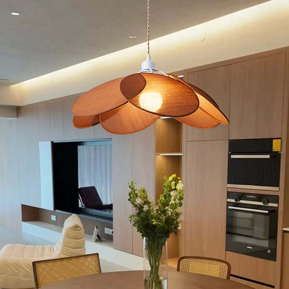 Renée Minimalist Fabric Flower Pendant Light, Orange/Brown/Beige - Lumpaz