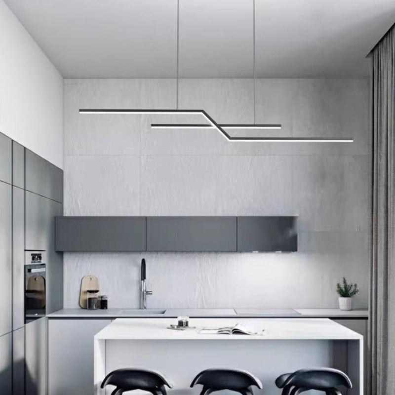 Parallel Fold Linear Pendant Light, Black/Gold, Living Room - Lumpaz