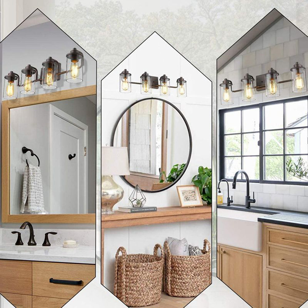 Alessio Industrial Metal/Glass Wall Lamp, Black, Bathroom, Vanity - Lumpaz