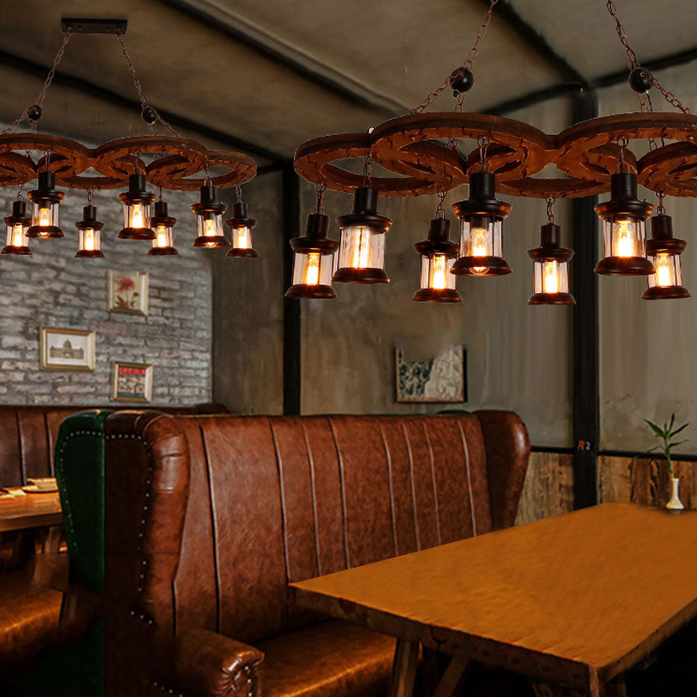 Austin Vintage 5 Ring Metal/Wood Pendant Light, Walnut - Lumpaz