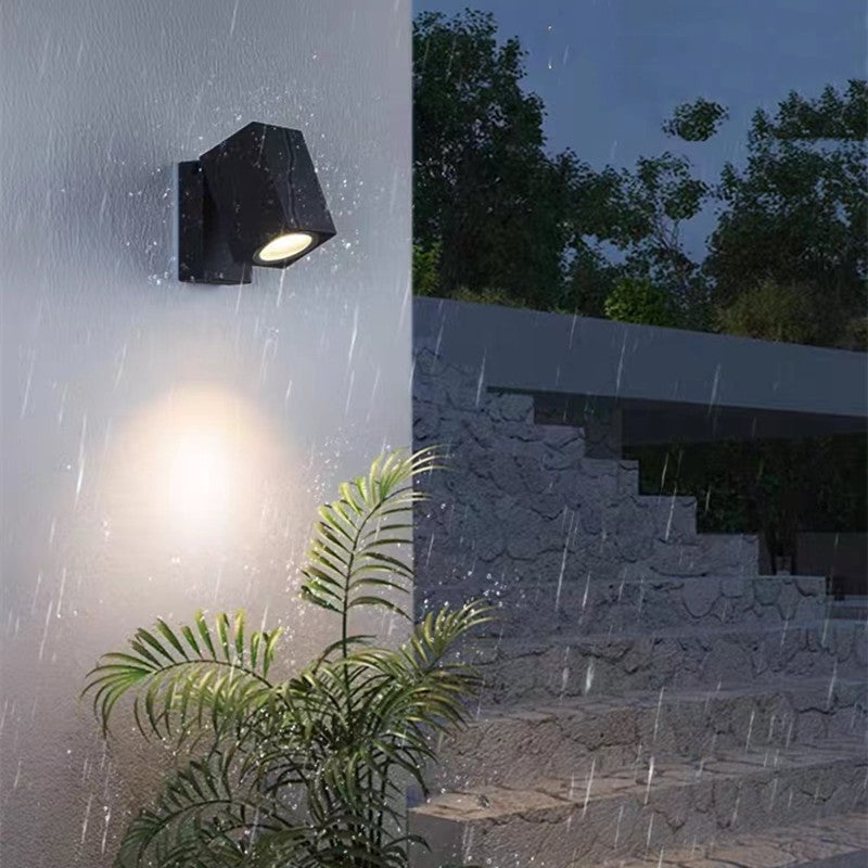 Orr Modern Outdoor Rotatable Metal Spotlight Wall Lamp, Black - Lumpaz