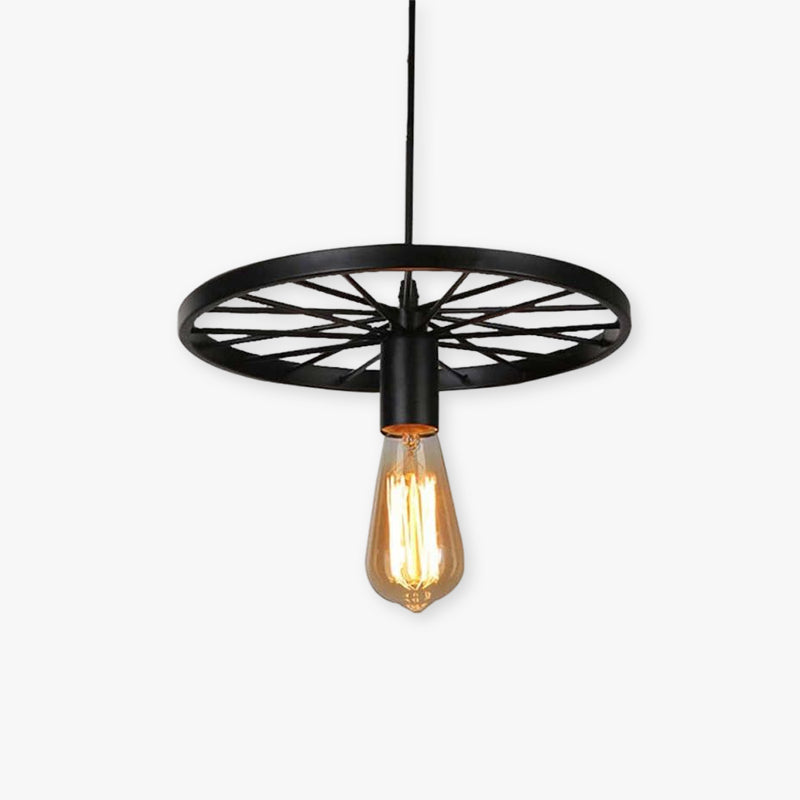 Alessio Retro Industrial Wagon Wheel Metal Pendant Light, Black/Rust - Lumpaz