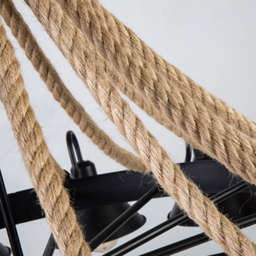 Alessio Vintage Industrial Rope Chandelier Metal Living Room - Lumpaz
