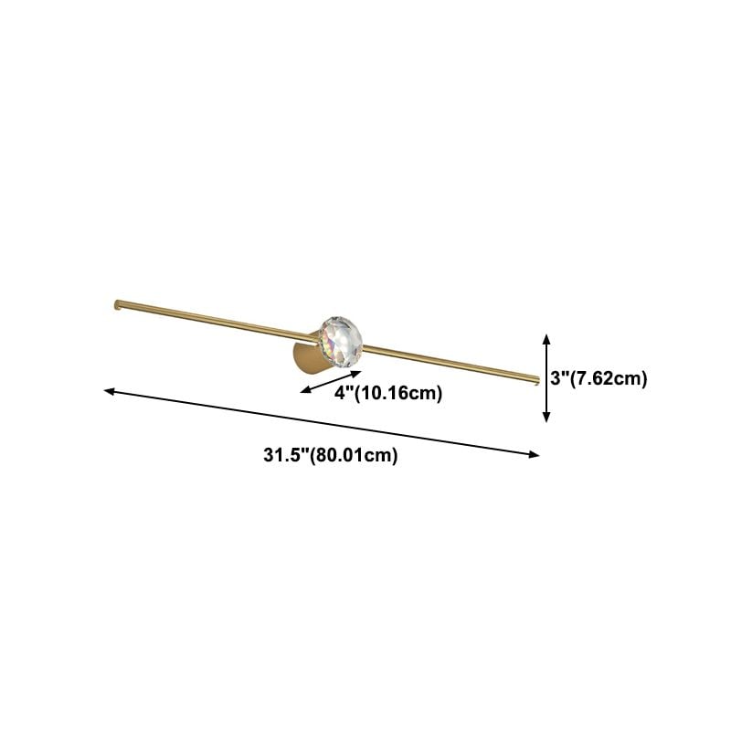 Kristy Minimalist Linear Metal/Crystal Mirror Front Vanity Wall Lamp, Gold - Lumpaz