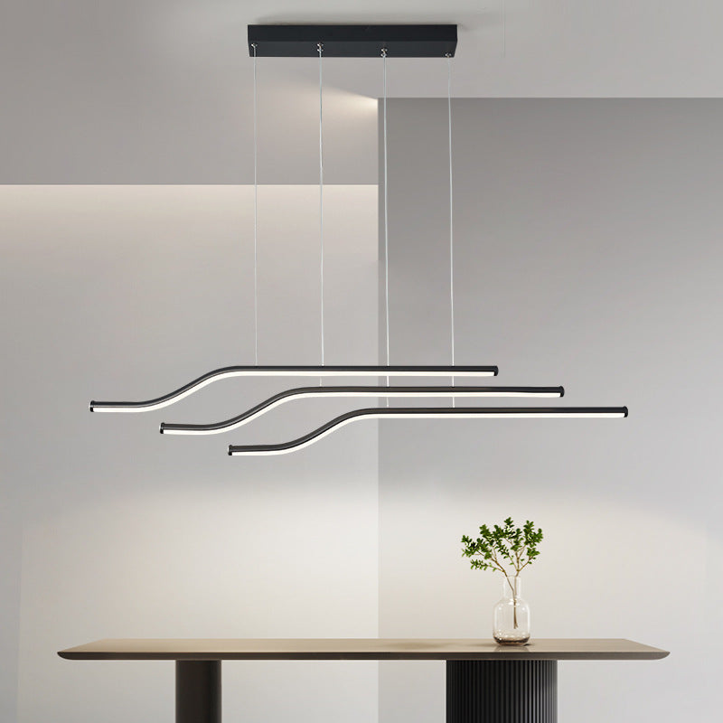 Minimalist Tri-Curved Metal Pendant Light, White/Black - Lumpaz
