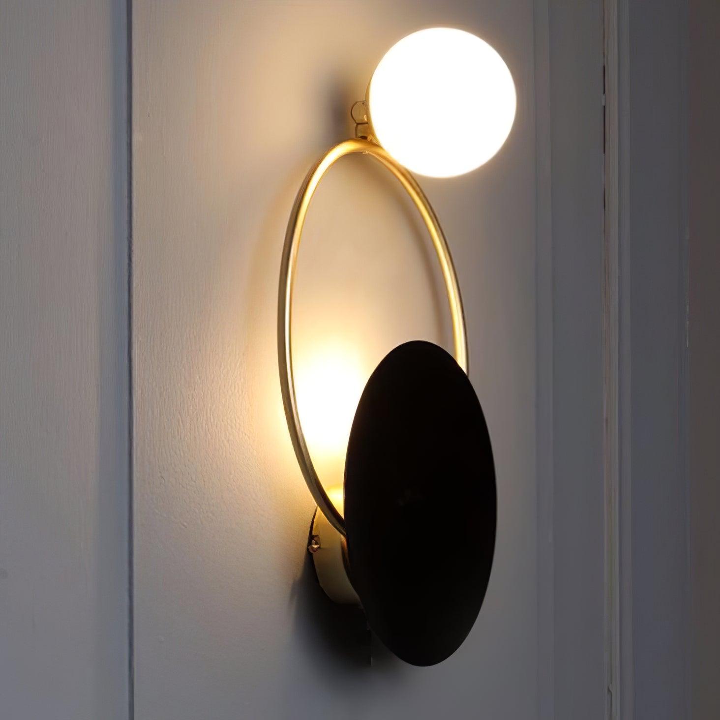 Emyr Modern LED Triple Rings Wall Lamp, Metal/Glass, Gold/Black, Bedroom - Lumpaz