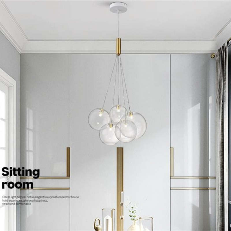 Valentina Glass Globe Bubble Pendant Light LED, 3/5/9/15 Heads - Lumpaz