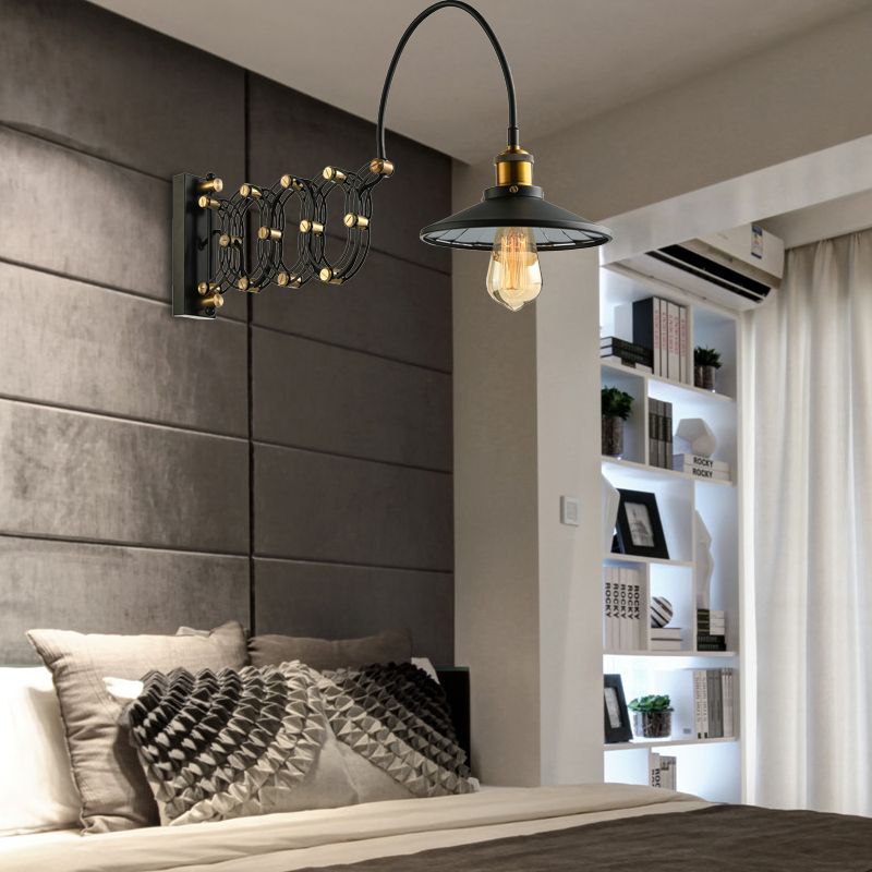 Brady Wall Lamp Arched Lamppost Extendable Arm Metal, Black, Living Room - Lumpaz